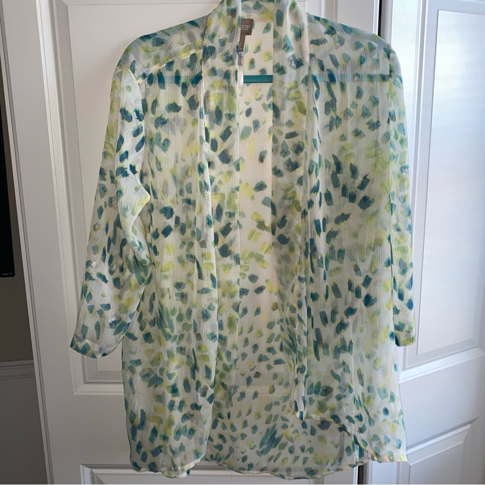 Chico’s Size 1 Women’s Medium Sheer Cardigan Open Blouse White Multiple Color‎